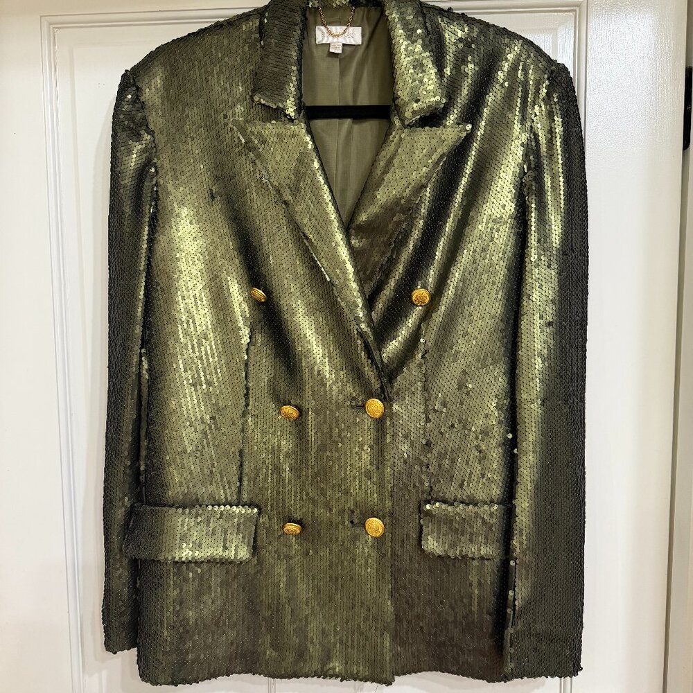 SALE Beautiful Ronny Kobo Olive Sequin Jacket sz M